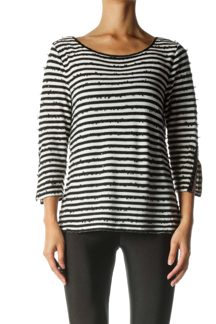 Black and White Striped Sequin Shirt