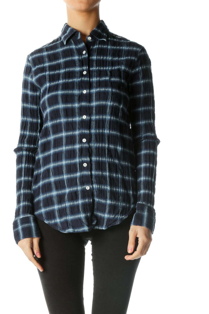 Blue White Plaid Textured Shirt