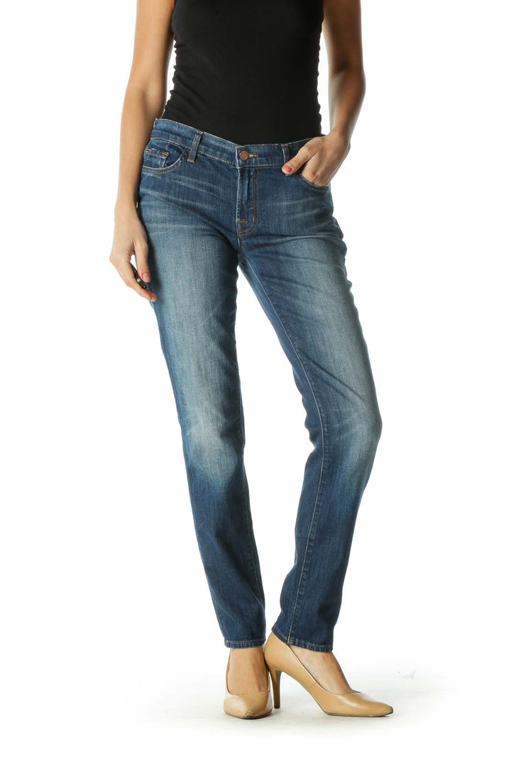 Blue Medium Wash Straight Leg Jeans