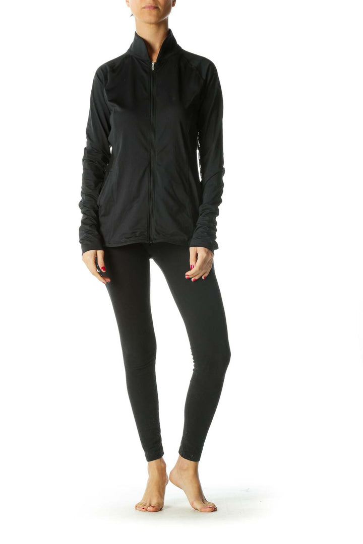 Black Zippered Sheer Detail Active Jacket