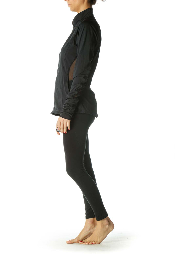 Black Zippered Sheer Detail Active Jacket