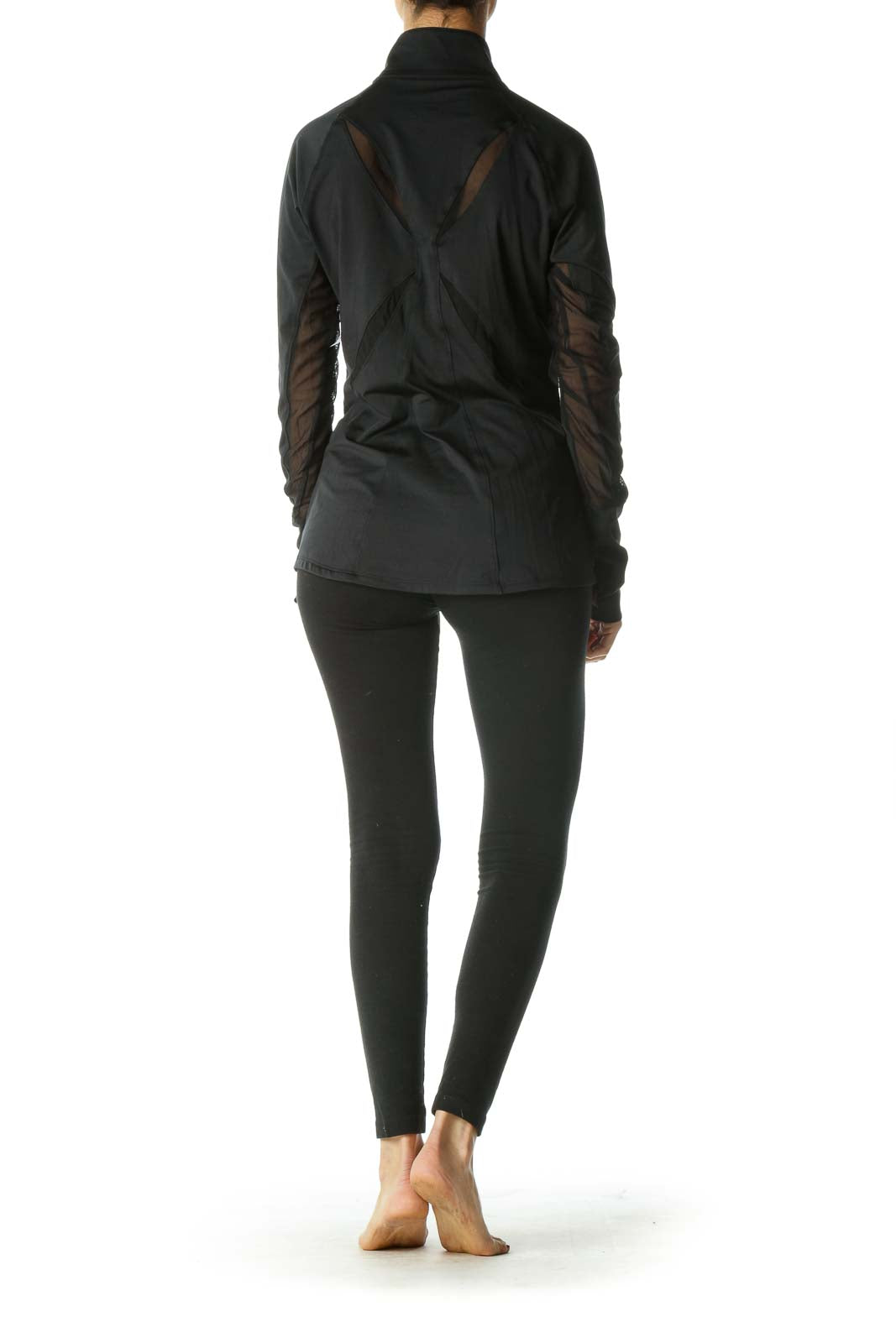 Black Zippered Sheer Detail Active Jacket