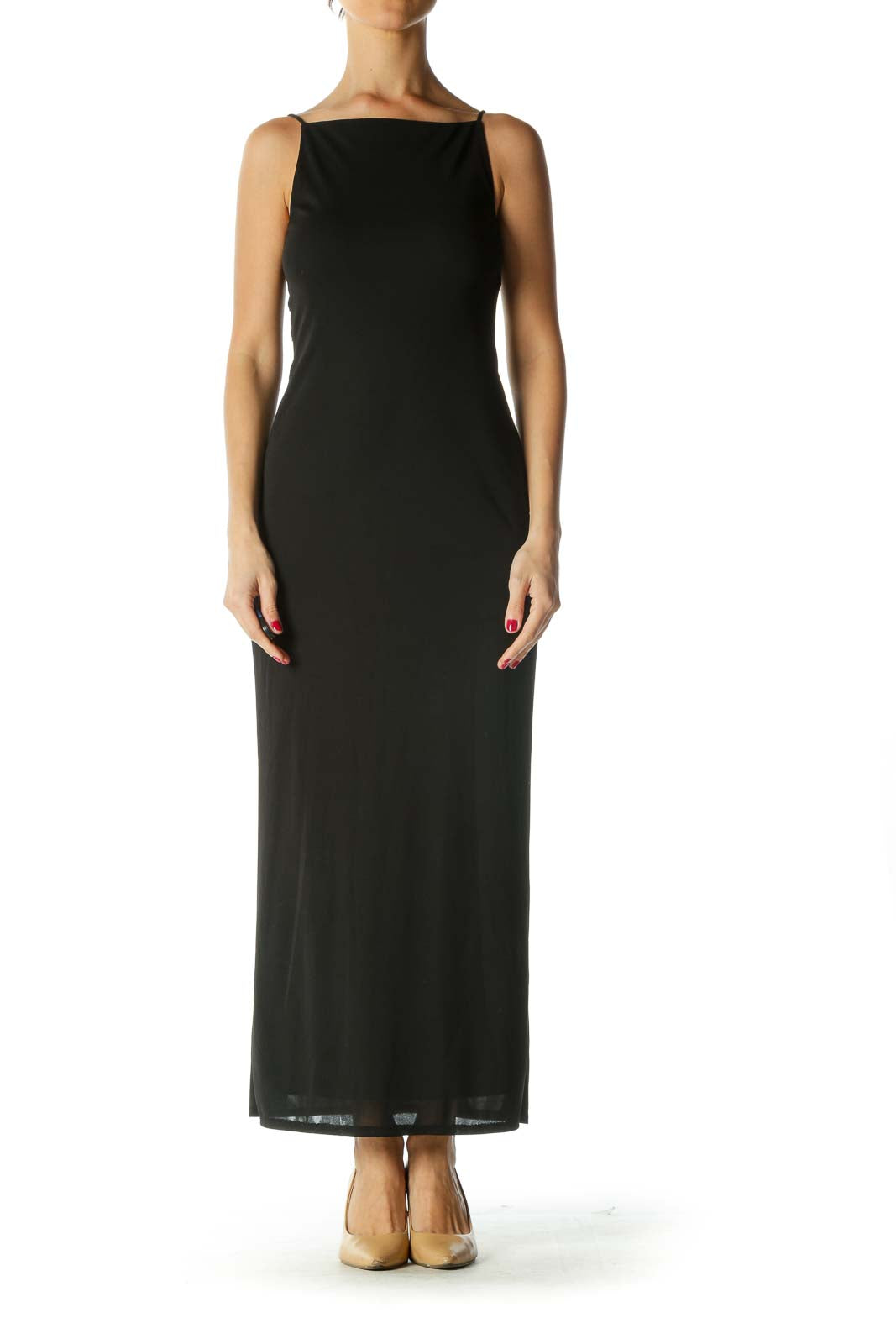 Black Maxi Evening Dress with Back Detail