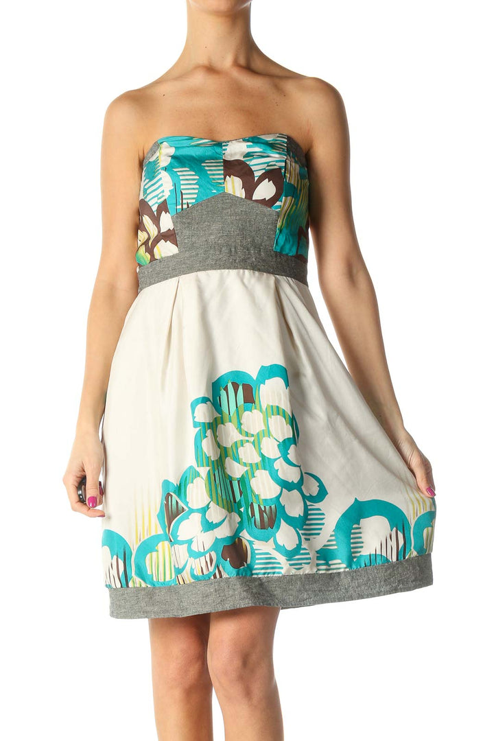 White Graphic Print Chic A-Line Dress