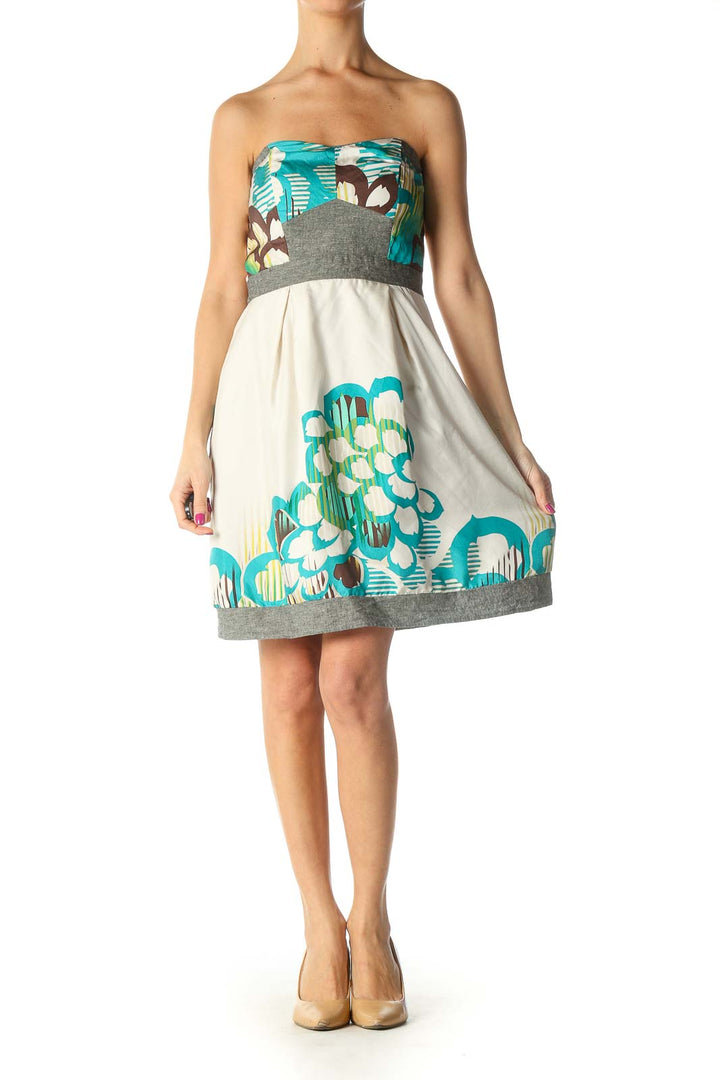 White Graphic Print Chic A-Line Dress