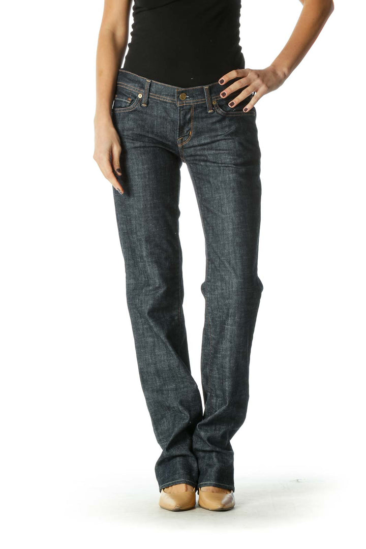 Blue Casual Straight Leg Jeans