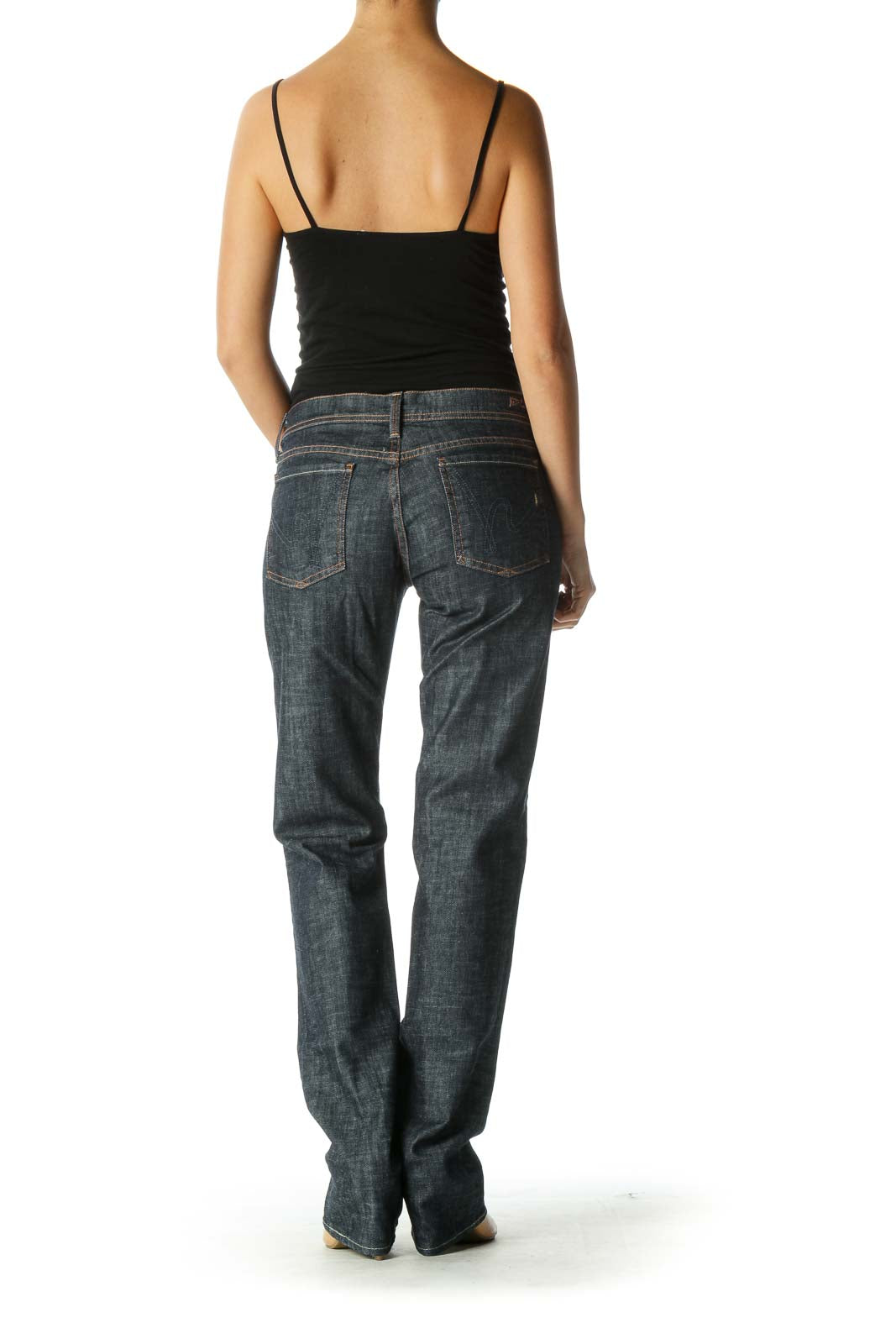 Blue Casual Straight Leg Jeans