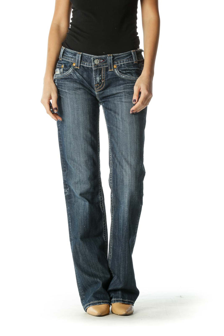 Blue Casual Straight Leg Jeans