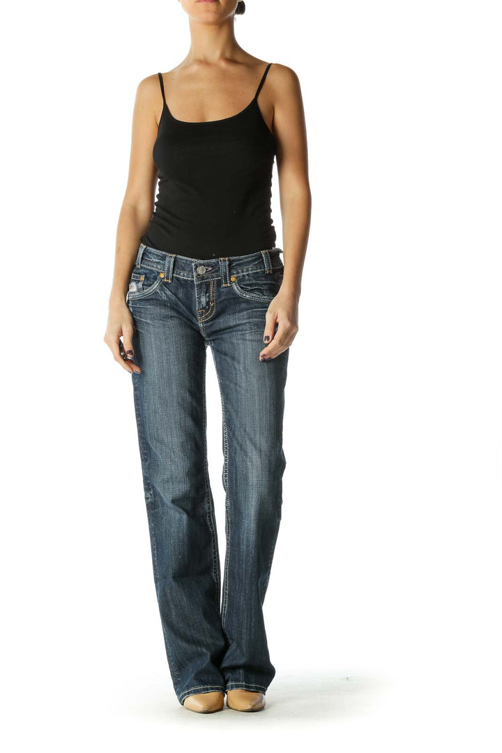 Blue Casual Straight Leg Jeans