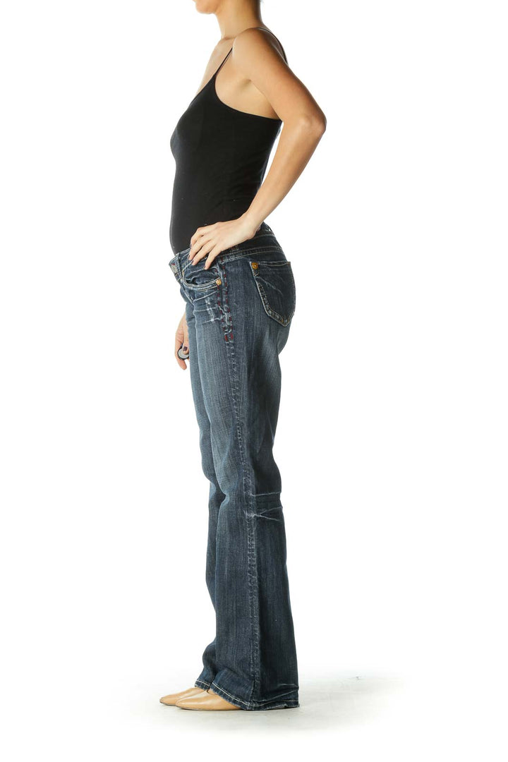 Blue Casual Straight Leg Jeans