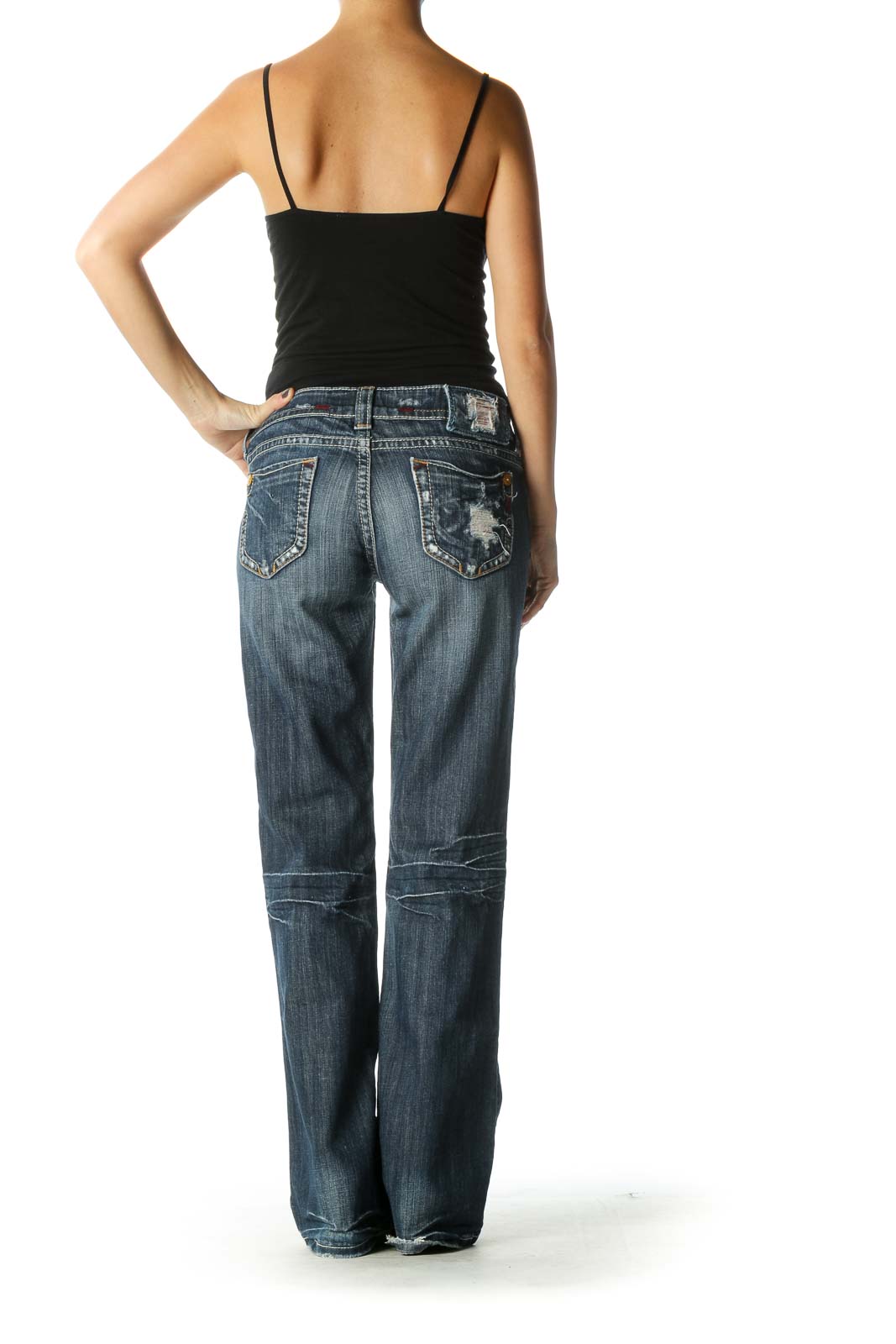 Blue Casual Straight Leg Jeans