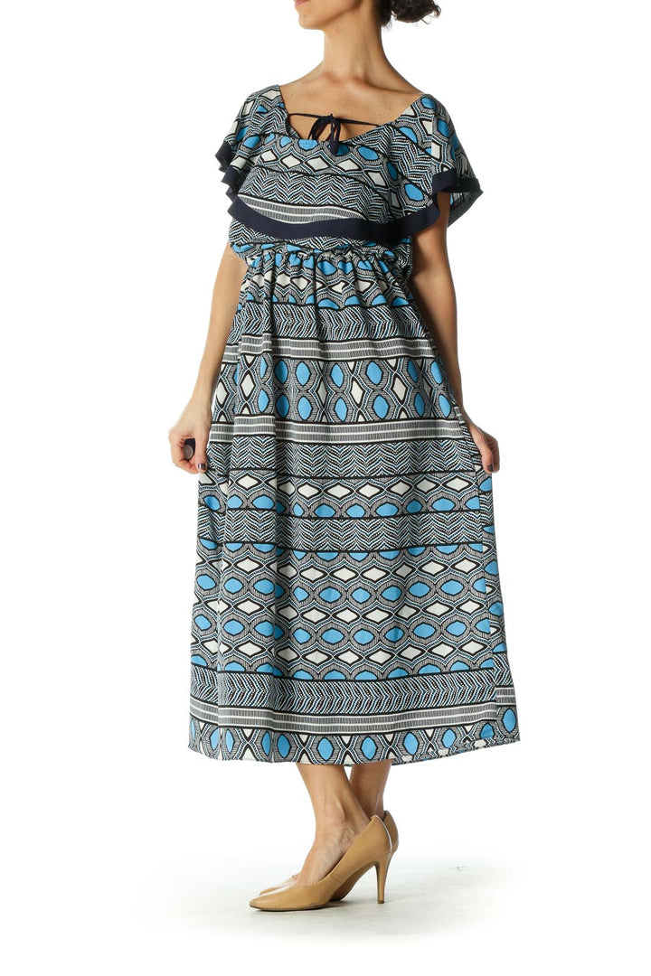 Blue Boatneck A-Line Dress