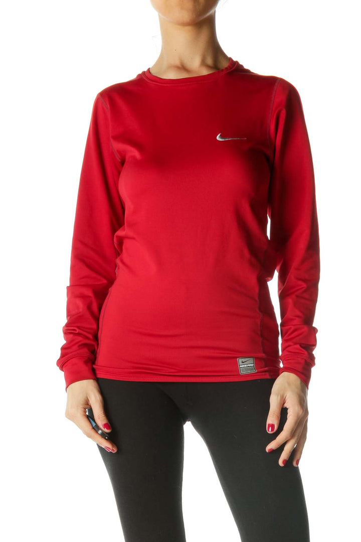 Red Round Neck Long Sleeve Active Top