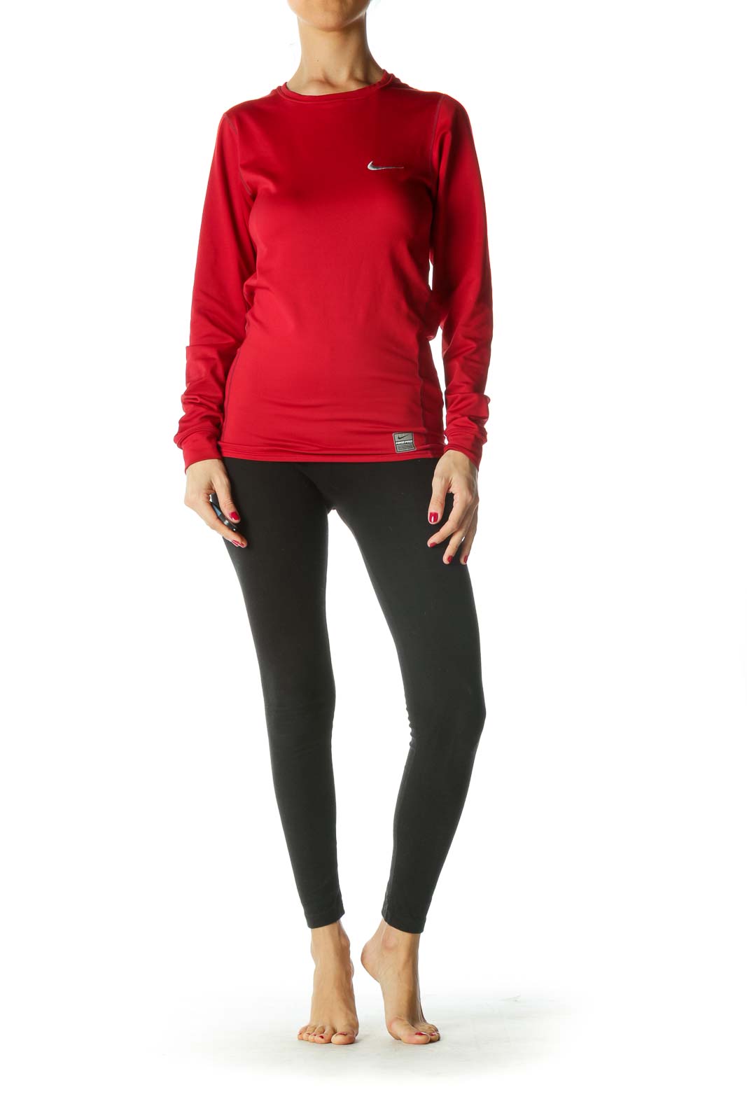 Red Round Neck Long Sleeve Active Top