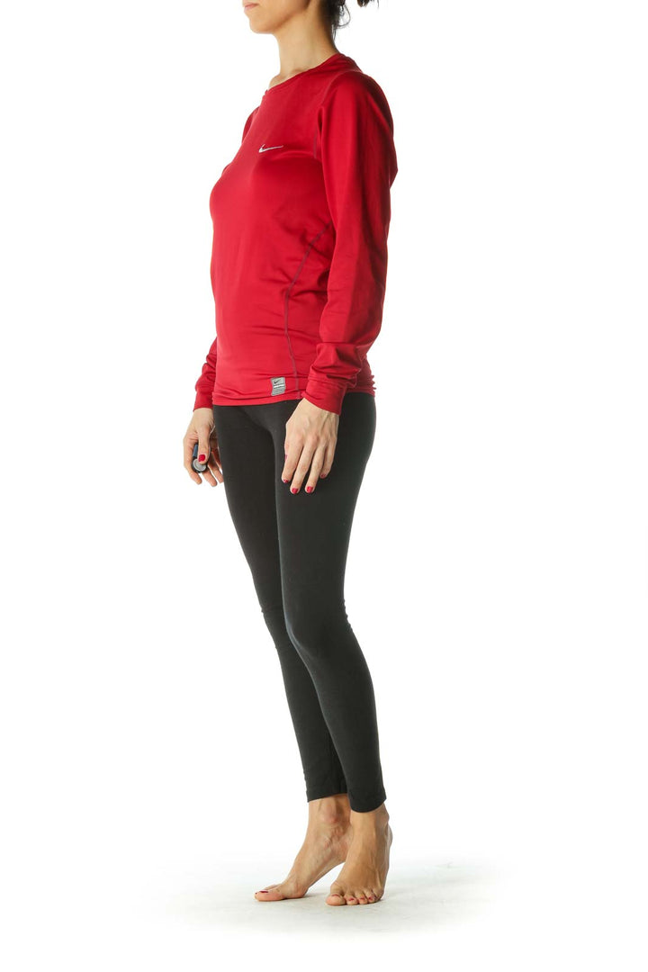 Red Round Neck Long Sleeve Active Top