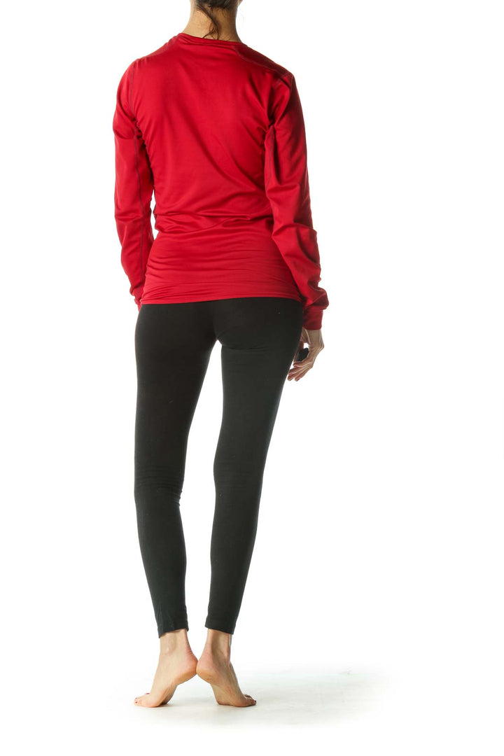 Red Round Neck Long Sleeve Active Top