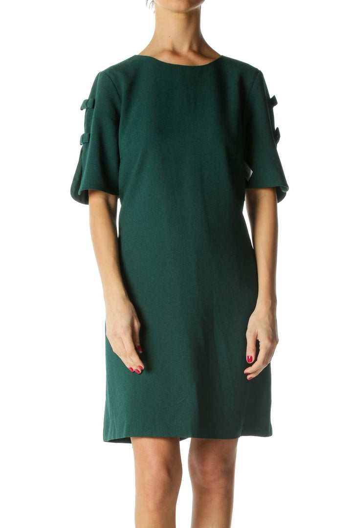 Green Short Sleeve Shift Dress with Bows