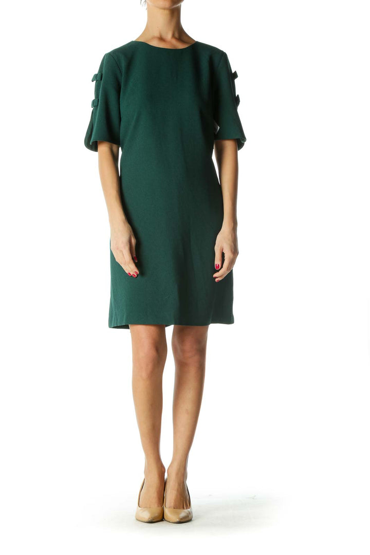 Green Short Sleeve Shift Dress with Bows