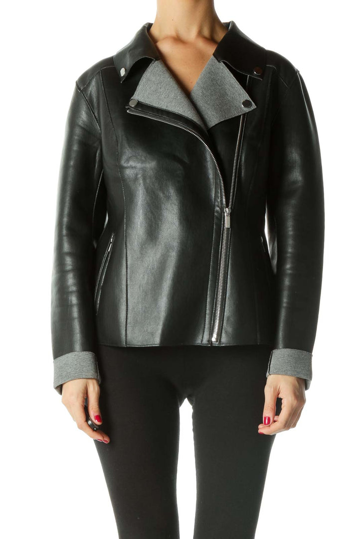 Black Faux-Leather Moto Jacket