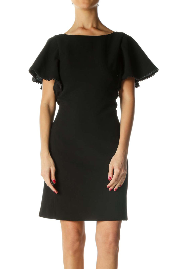 Black Shift Dress with Ball Fringe Trim