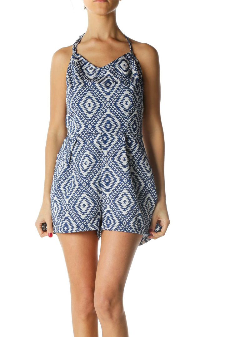 Blue and Silver Tribal Print Halter Romper