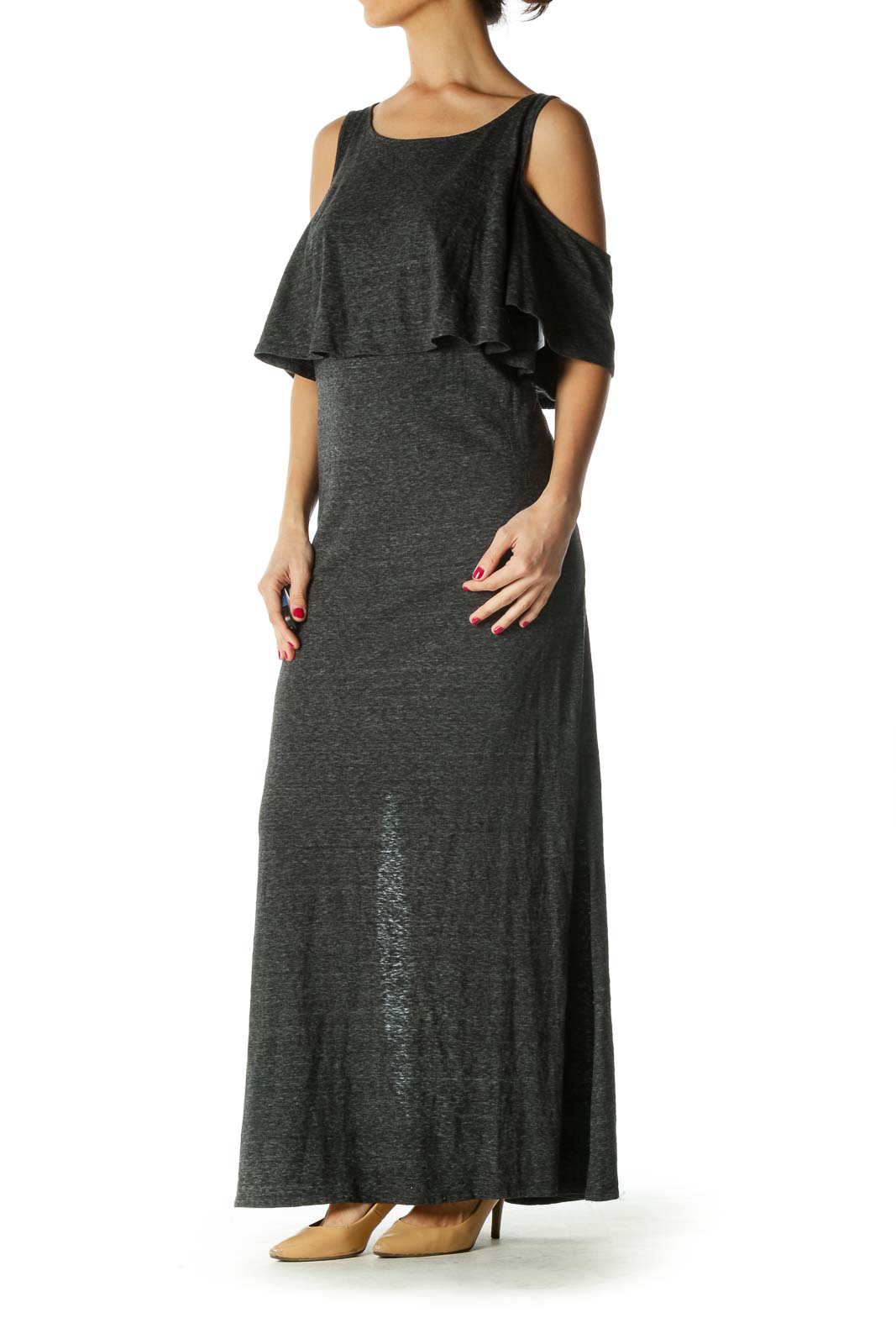 Gray Cold Shoulder Maxi Dress