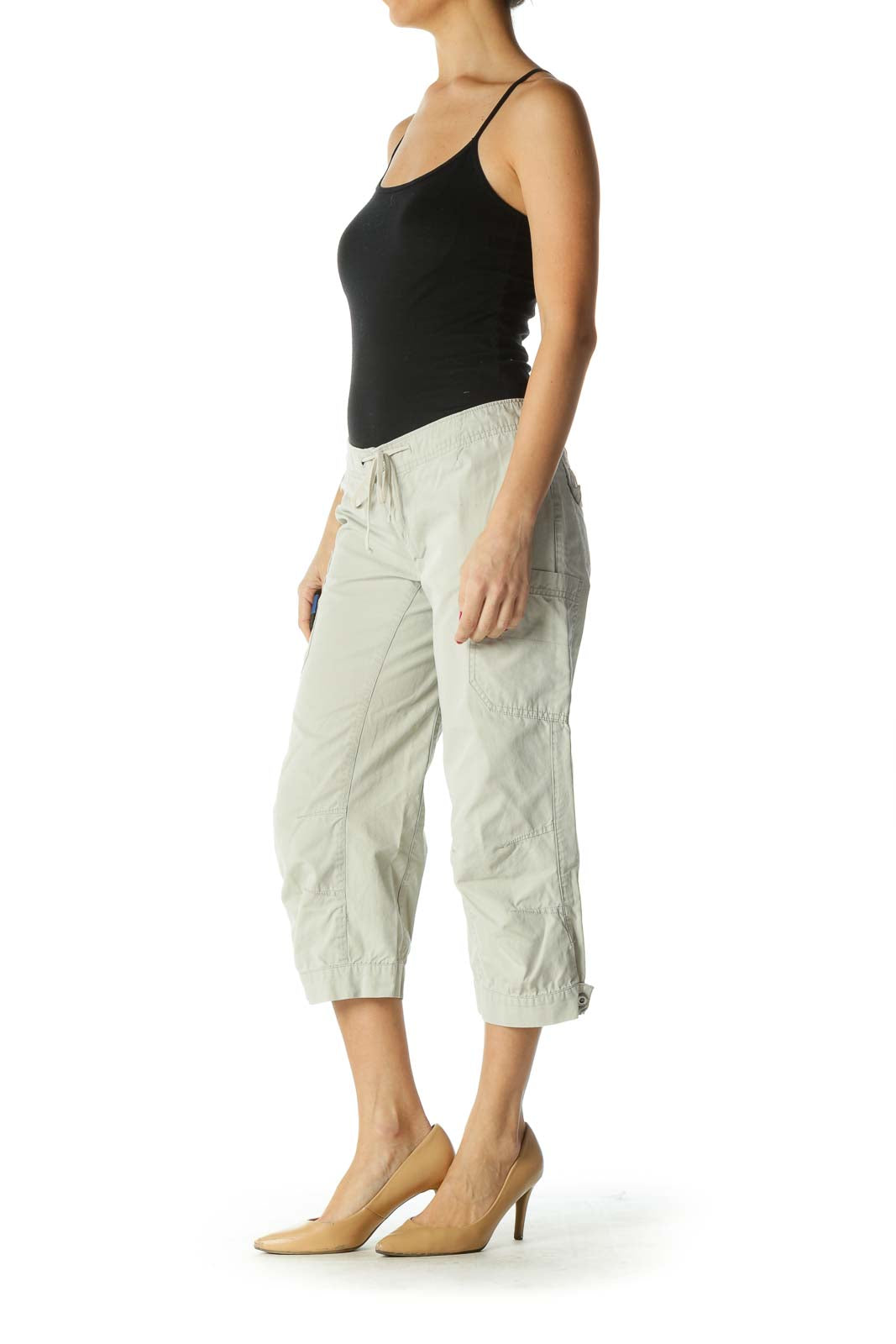 Beige 100% Organic Cotton Capri Pants