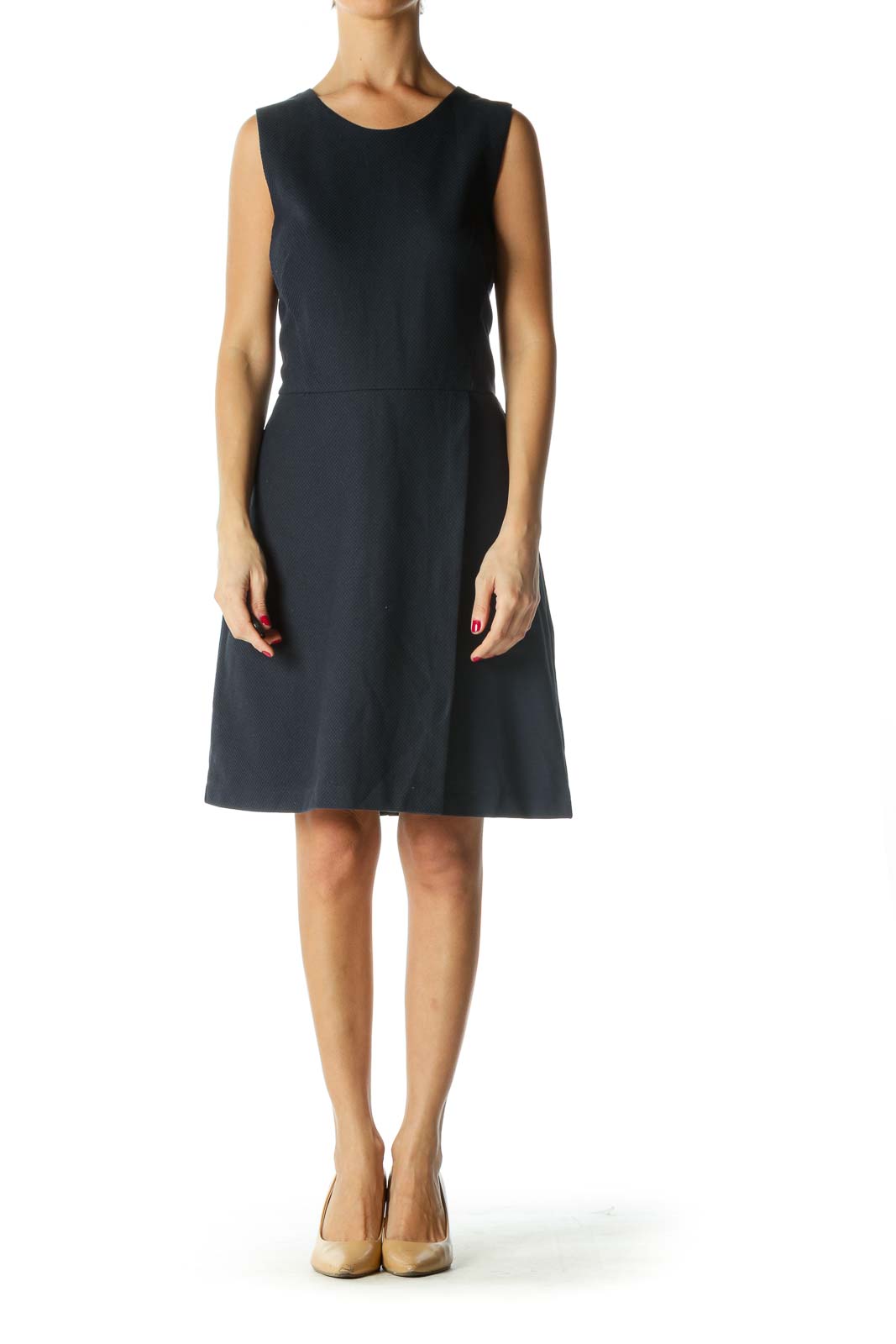 Navy Textured Work Dress