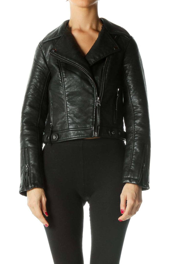 Black Zippered Padded Moto Jacket