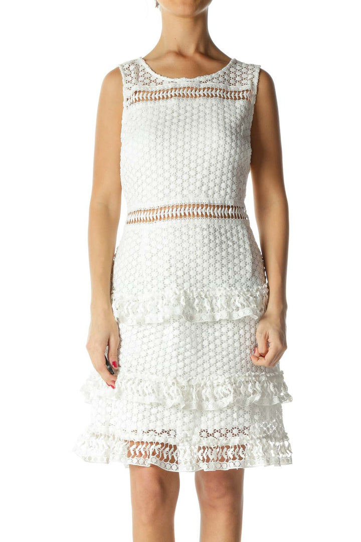 White Layered Lace Sheath Dress