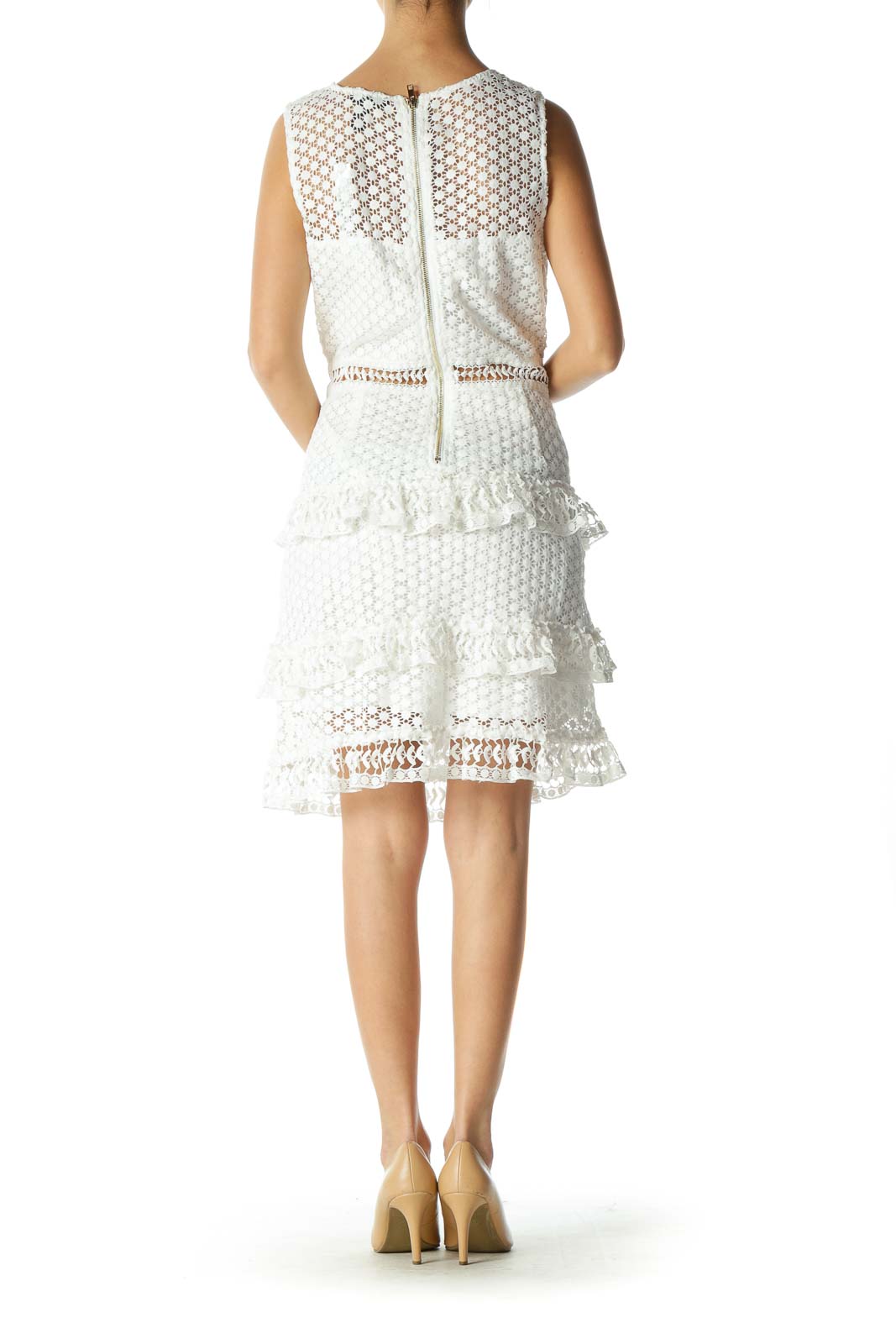 White Layered Lace Sheath Dress