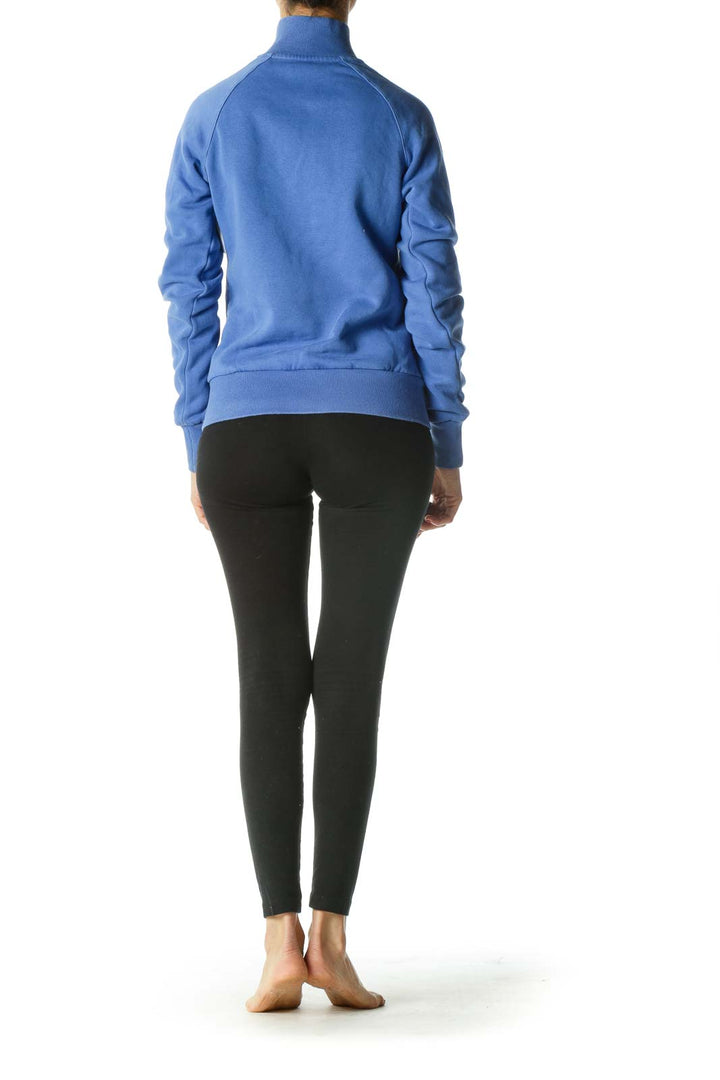 Blue Pocketed Zippered High-Neck Active Jacket