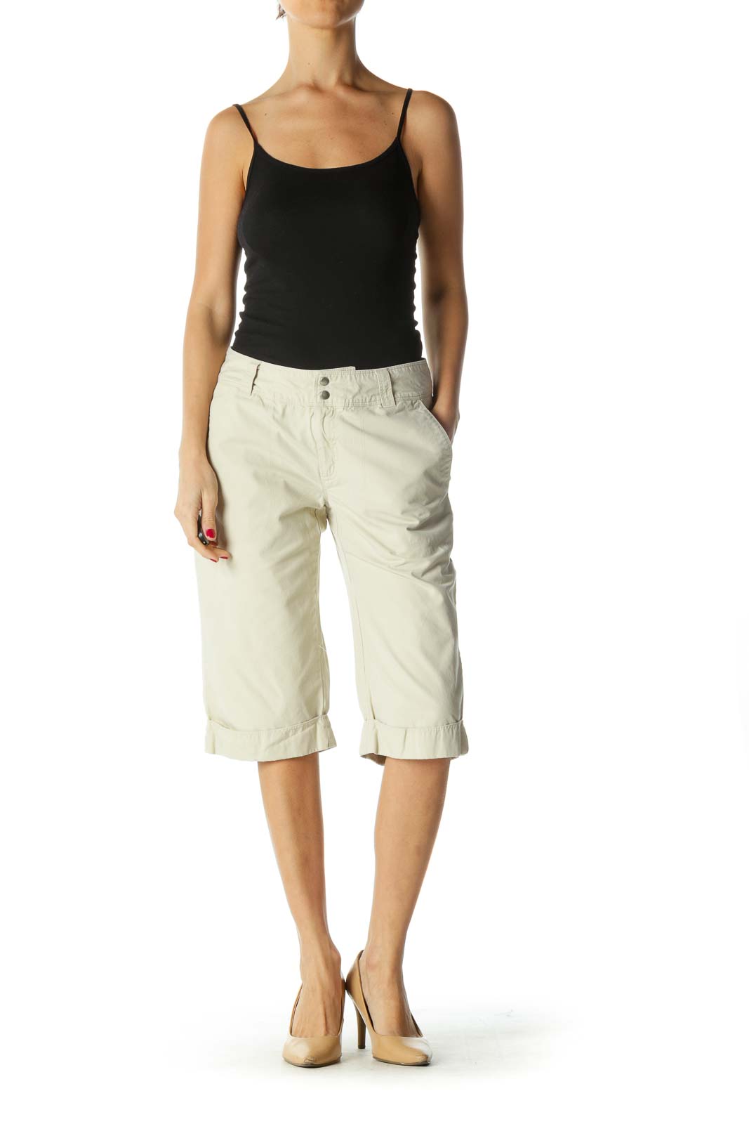 Beige 100% Organic Cotton Bermuda Shorts