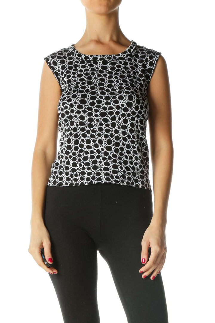 Black White Knitted Pattern Sleeveless Top