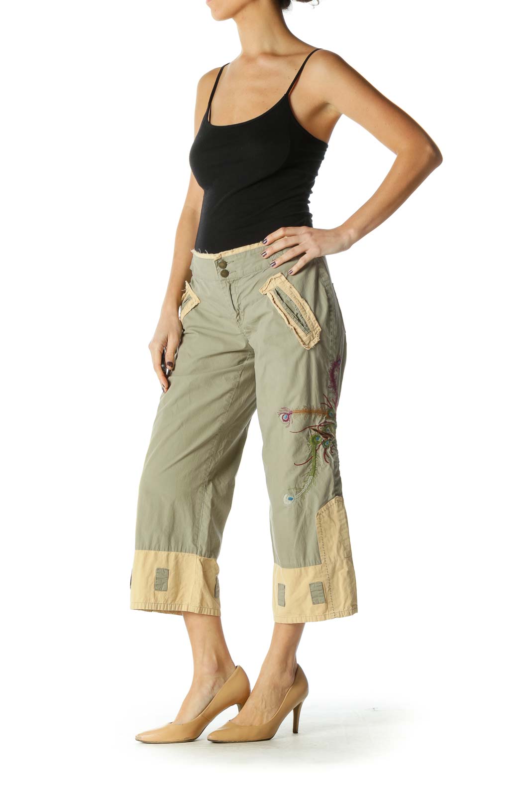 Green Casual Wide Leg Jeans