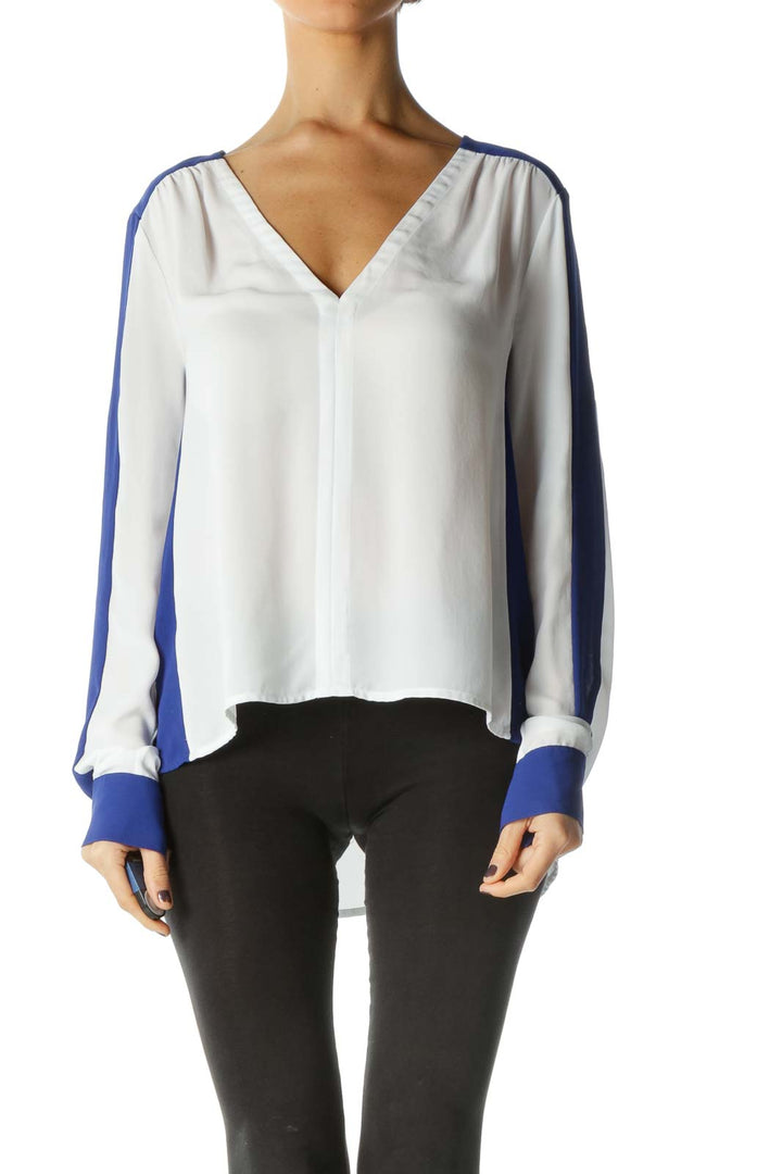 White Solid V Neck Casual Blouse