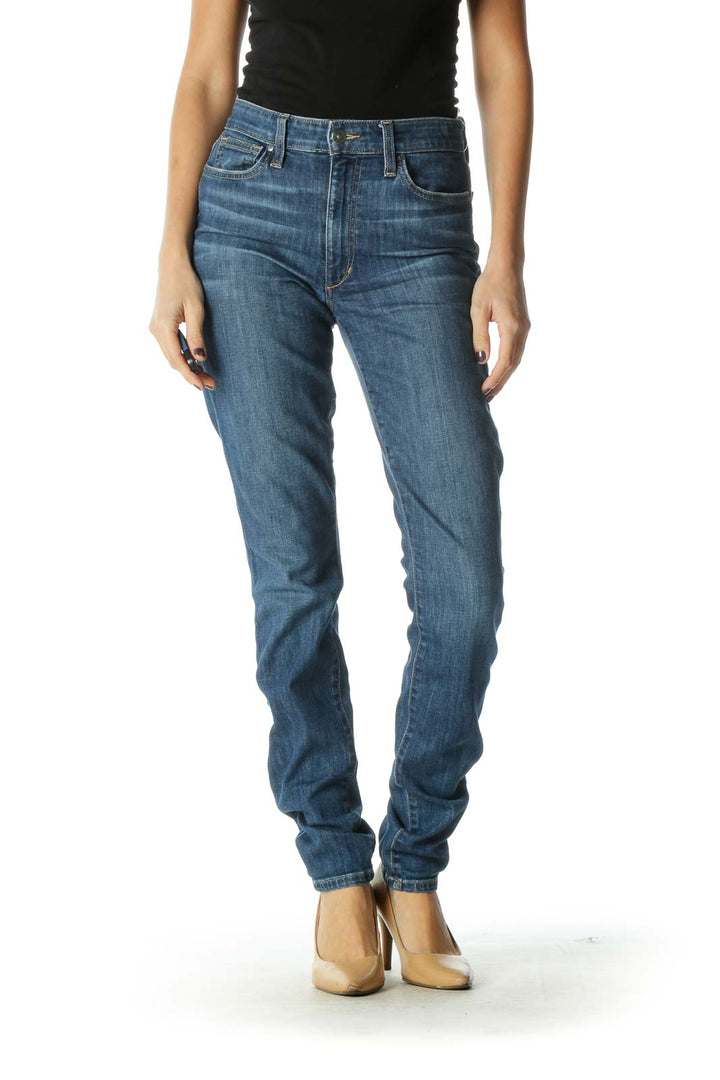 Blue Casual Straight Leg Jeans