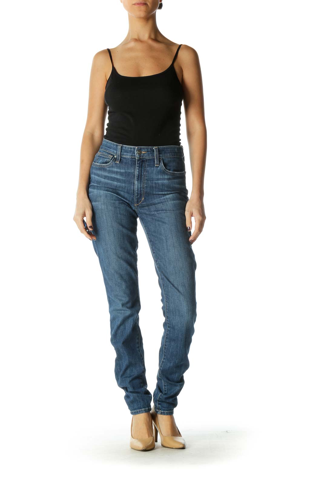 Blue Casual Straight Leg Jeans