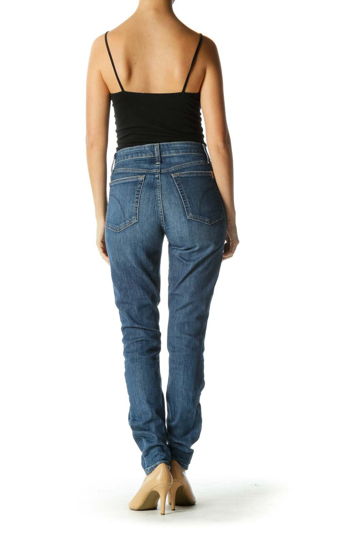 Blue Casual Straight Leg Jeans