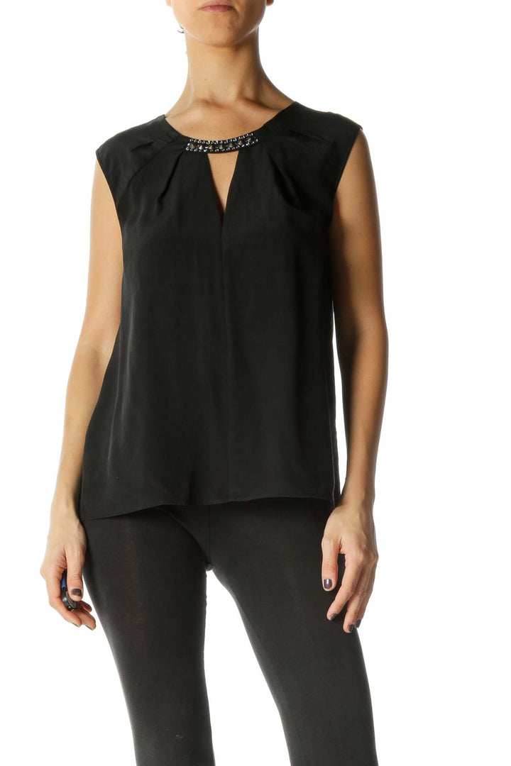 Black Solid Crewneck Casual Blouse