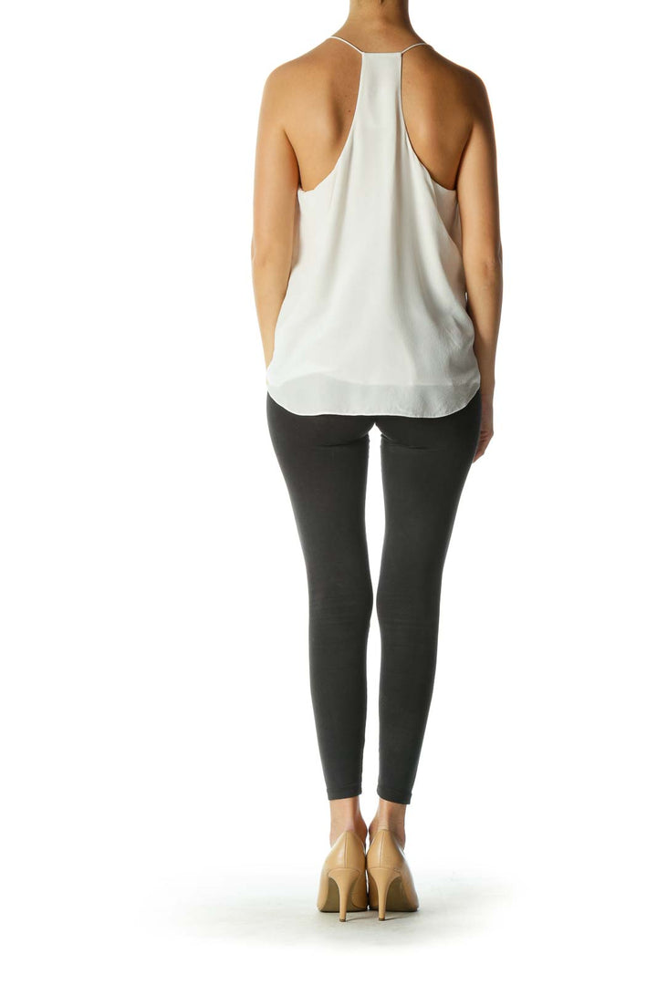 Beige Solid V Neck All Day Wear Tank Top