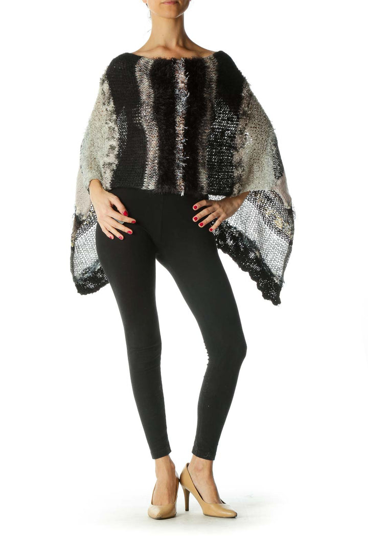 Black Cream Gray Mixed Media Knit Cover-Up