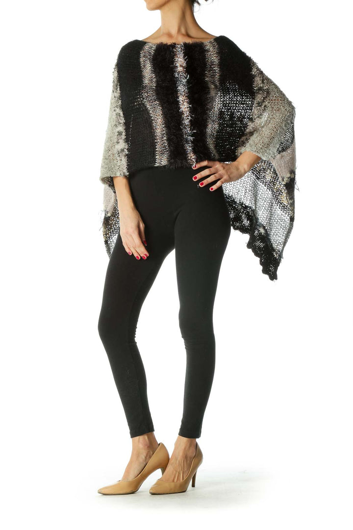 Black Cream Gray Mixed Media Knit Cover-Up