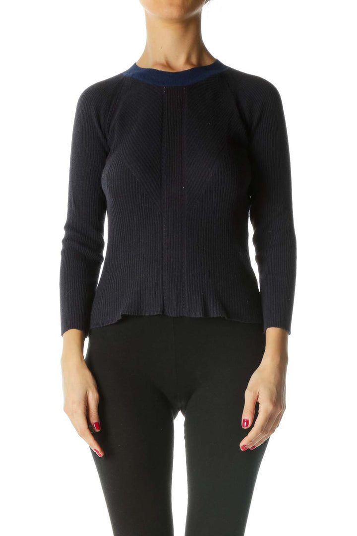 Navy Contrast Knit Sweater