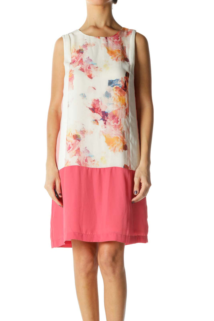 Pink Floral Crewneck Shift Dress