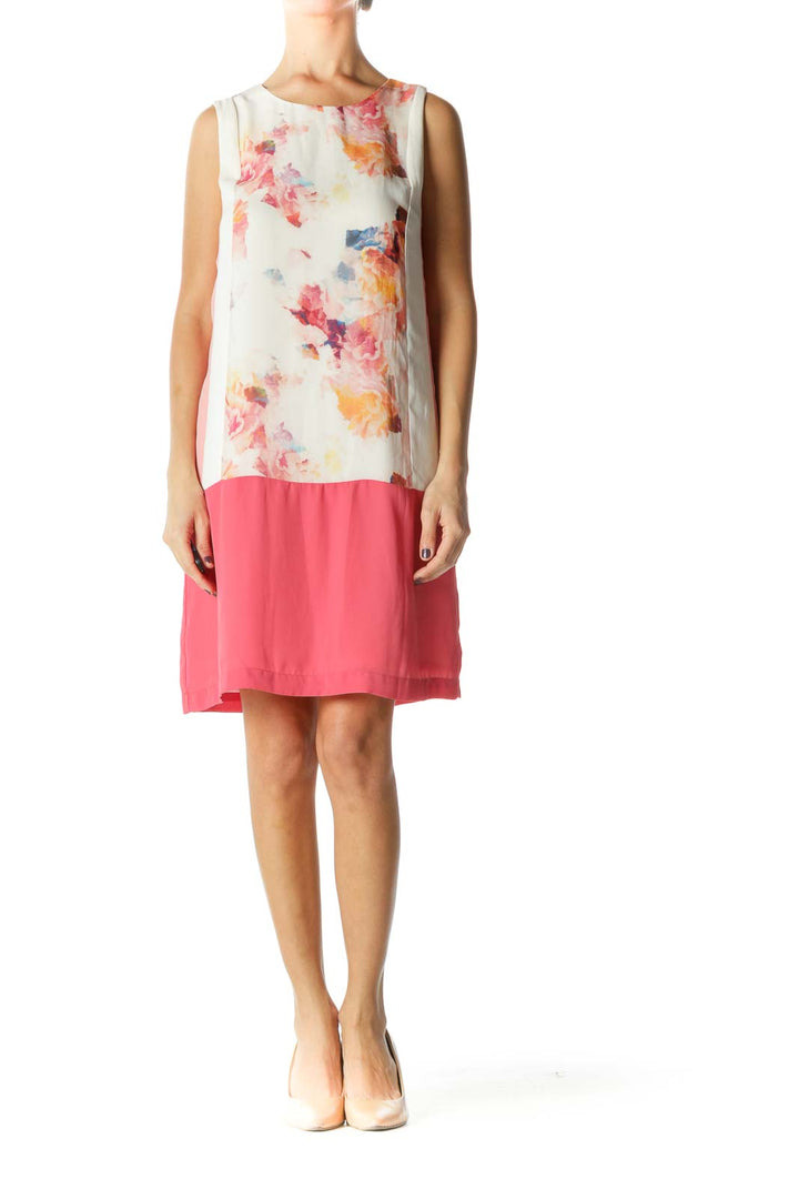 Pink Floral Crewneck Shift Dress