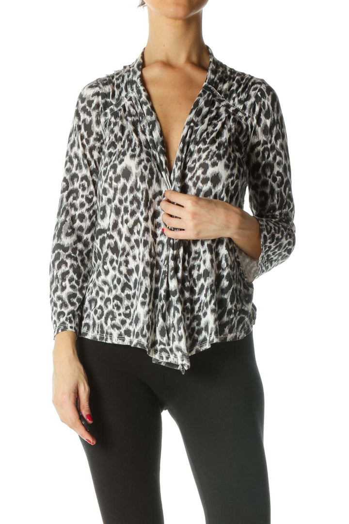 Gray Black Cream Animal Print Light Cardigan