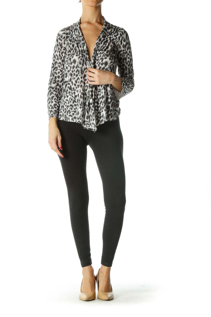 Gray Black Cream Animal Print Light Cardigan