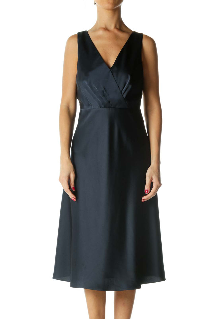 Navy V-neck Evening Dress