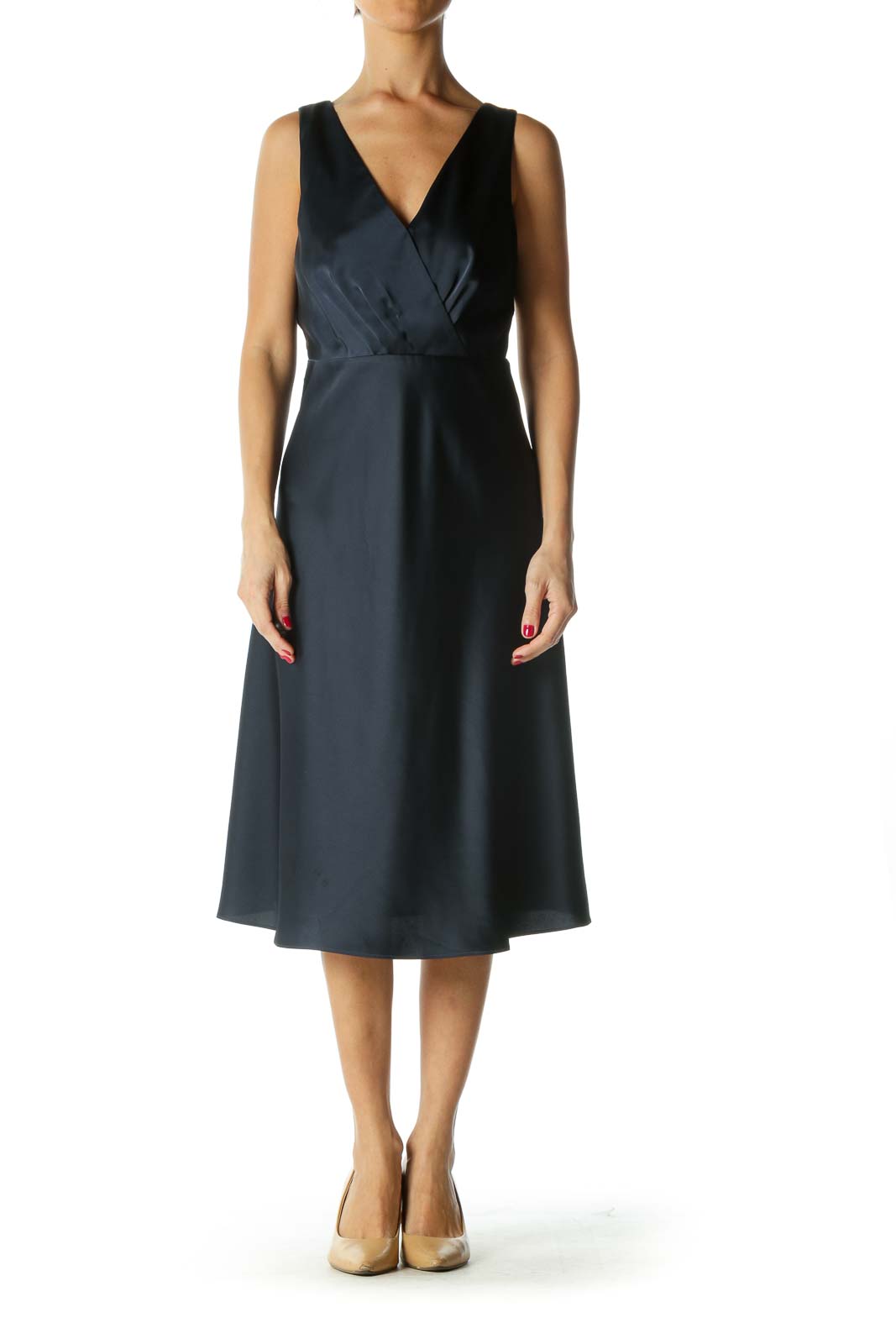 Navy V-neck Evening Dress